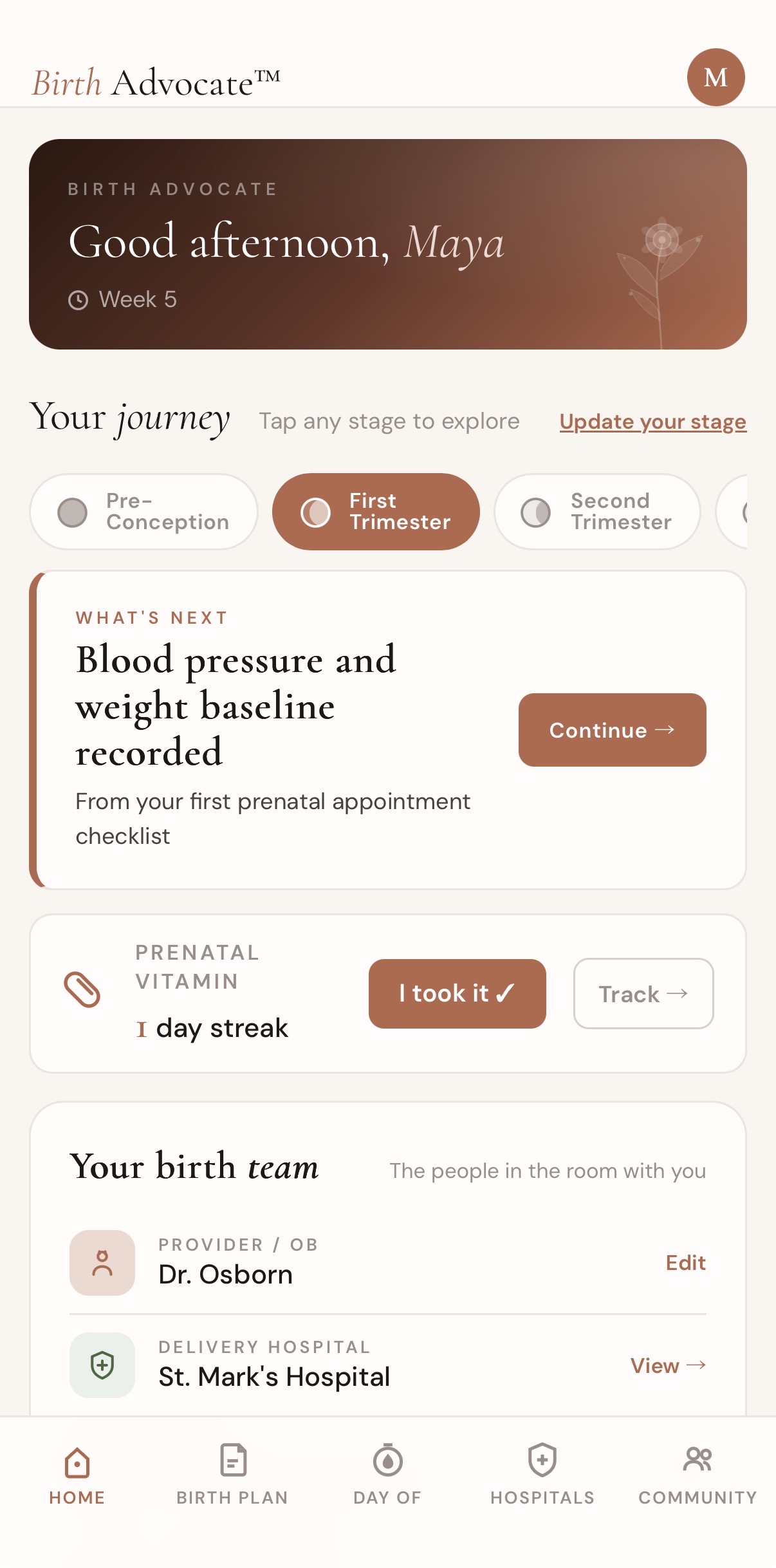 Home dashboard