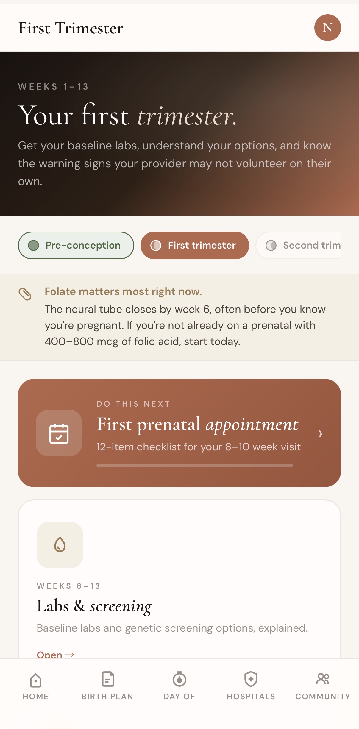 First trimester journey hub